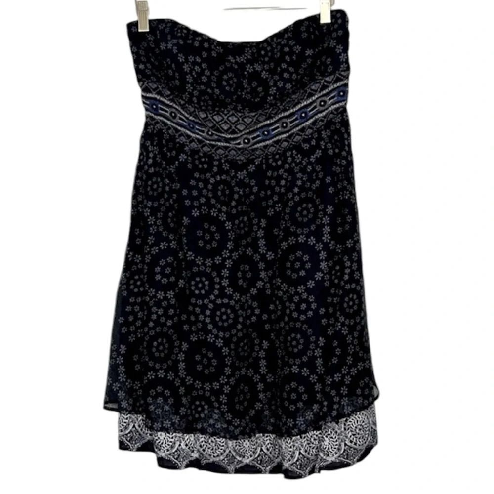 Free People Strapless Floral Mini Dress Smocked Back Embroidered Boho Size 8